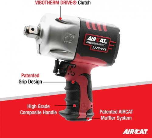 AIRCAT VIBROTHERM DRIVE IMPACT WRENCH - 3/4" - 1,700FT-LBS CAPACITY - 90 PSI MAX - RED / BLACK (MODEL: 1778-VXL) image 2