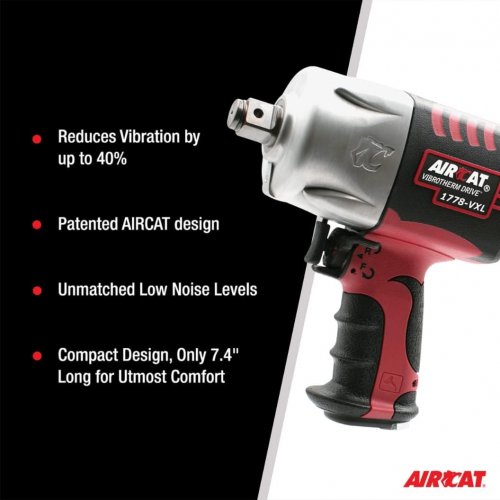 AIRCAT VIBROTHERM DRIVE IMPACT WRENCH - 3/4" - 1,700FT-LBS CAPACITY - 90 PSI MAX - RED / BLACK (MODEL: 1778-VXL) image 4