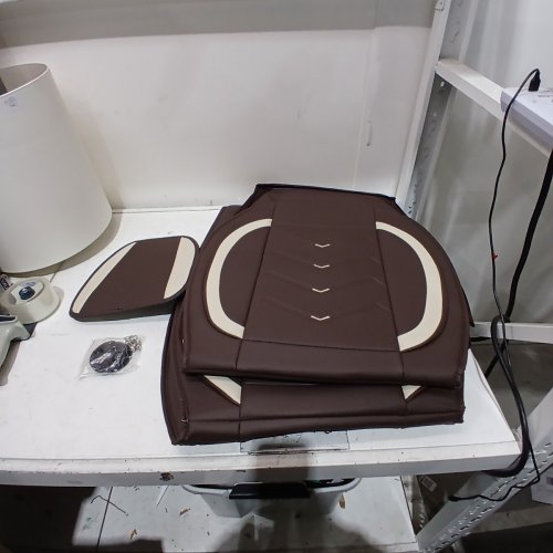 2PC AUTOMOTIVE SEAT COVER SET - UNIVERSAL FIT - BROWN/CREAM image 2