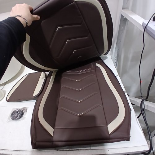2PC AUTOMOTIVE SEAT COVER SET - UNIVERSAL FIT - BROWN/CREAM image 3