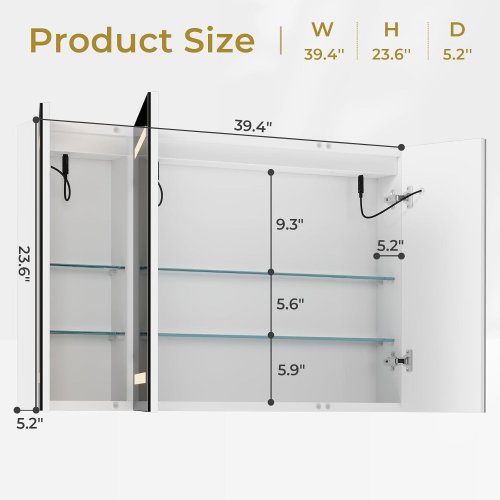 HASUIT WALL MOUNTED LIGHTED 3-DOOR MEDICINE CABINET WITH MIRROR - 39" X 24" - WHITE (MODEL: AJ-DJ505682) image 5