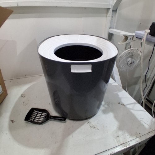 IRIS USA COVERED TOP-ENTRY SCATTER-PREVENTING CAT LITTER BOX WITH SCOOP - LARGE/20.47" X 16.14" X 14.56" - GREY/WHITE - (MODEL: PUNT-530) image 2