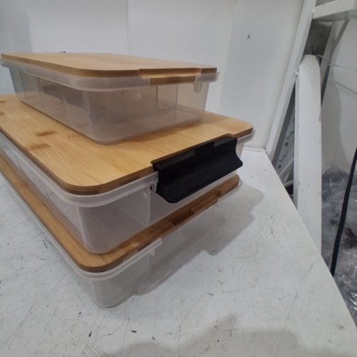 3PC - SABATIER SNACKLEBOX SET WITH BAMBOO CUTTING BOARD LID - 1 SMALL 7.8" X 12.7" - 2 LARGE 11" X 16" - CLEAR / NATURAL BROWN (MODEL: SAB2PCSNACKBBAM/2906063) image 4