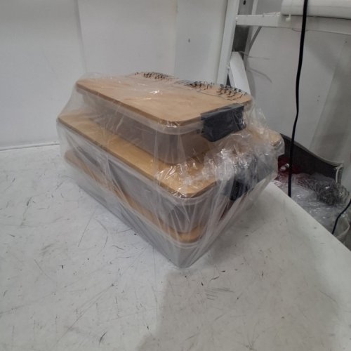 3PC - SABATIER SNACKLEBOX SET WITH BAMBOO CUTTING BOARD LID - 1 SMALL 7.8" X 12.7" - 2 LARGE 11" X 16" - CLEAR / NATURAL BROWN (MODEL: SAB2PCSNACKBBAM/2906063) image 2