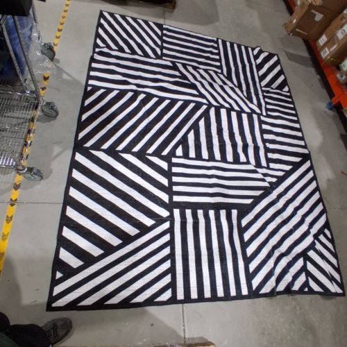 NON-SLIP GEOMETRIC STRIPED AREA RUG - 8FT X 10FT - BLACK/WHITE image 2
