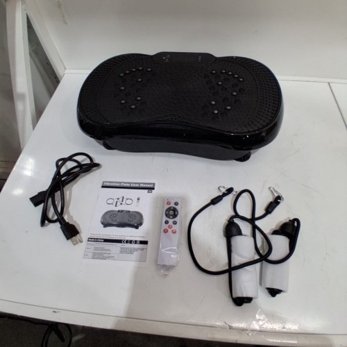 REMOTE CONTROL VIBRATION PLATE EXERCISE MACHINE WITH HAND STRAPS FOR BALANCE SUPPORT - 200W, 220V - BLACK image 3