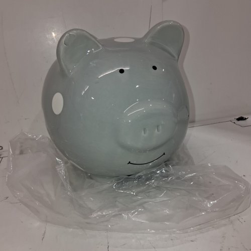 PEARHEAD PIGGY BANK - GREY PIGGY WITH WHITE POLKA DOTS image 2