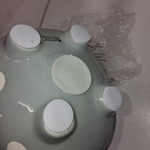 PEARHEAD PIGGY BANK - GREY PIGGY WITH WHITE POLKA DOTS image 4