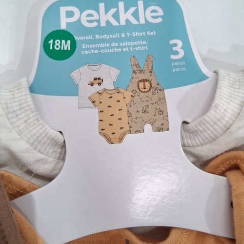 3PC KID'S PEKKLE SHIRT, OVERALLS AND ONESIE CLOTHING SET - 18M - TAN/BROWN/WHITE (STYLE: 1676563) image 3