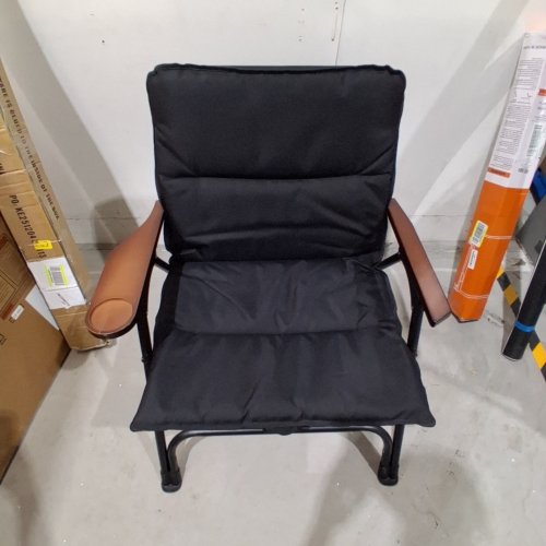 JADE SELECT PORTABLE LIGHTWEIGHT FOLDING CHAIR WITH WOOD ARMRESTS AND CUPHOLDER - BLACK image 2
