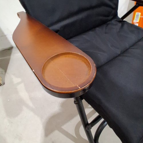 JADE SELECT PORTABLE LIGHTWEIGHT FOLDING CHAIR WITH WOOD ARMRESTS AND CUPHOLDER - BLACK image 4
