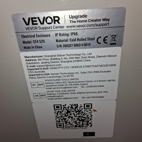 VEVOR CARBON STEEL IP65 WATERPROOF ELECTRICAL ENCLOSURE BOX - 20" X 16" X 10" - (MODEL: ST4 525) image 6