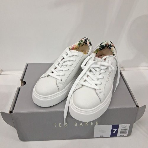 WOMENS TED BAKER MAISIE LEATHER COURT SHOES - SIZE 7 - WHITE/FLORAL (STYLE: 3756607) image 2