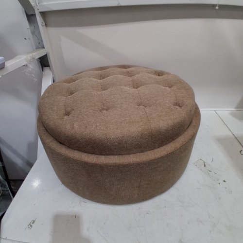 COLAMY FABRIC ROUND STORAGE OTTOMAN WITH REVERSIBLE TRAY LID - 25" - CAMEL (MODEL:VC-K311-CAM) image 3