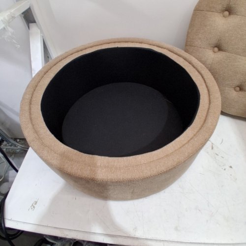 COLAMY FABRIC ROUND STORAGE OTTOMAN WITH REVERSIBLE TRAY LID - 25" - CAMEL (MODEL:VC-K311-CAM) image 4