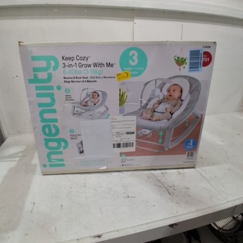 INGENUITY 3-IN-1 KEEP COZY GROW WITH ME VIBRATING BABY BOUNCER, ROCKER & CHAIR - 40LBS CAPACITY - WEAVER THEME GREY/WHITE/GREEN (MODEL: ‎12428) image 5