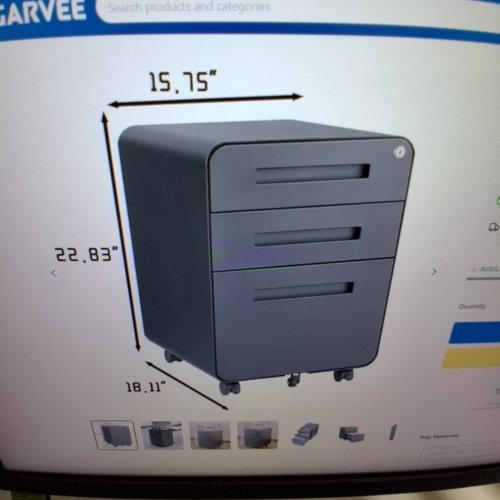 GARVEE MOBILE CURVED 3 DRAWER FILE CABINET WITH LOCK - 18" X 16" X 23" - BLACK (MODEL: PEP_336LGV37) image 11