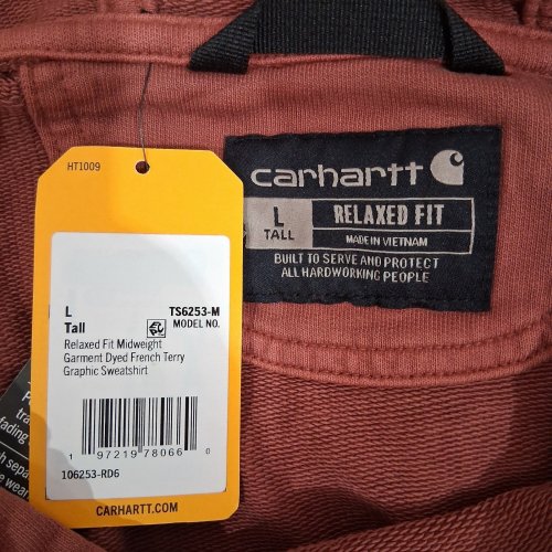 CARHARTT GARMENT DYED FRENCH TERRY GRAPHIC SWEATSHIRT - Large/TALL - RED (MODEL: TS6253-M) image 3