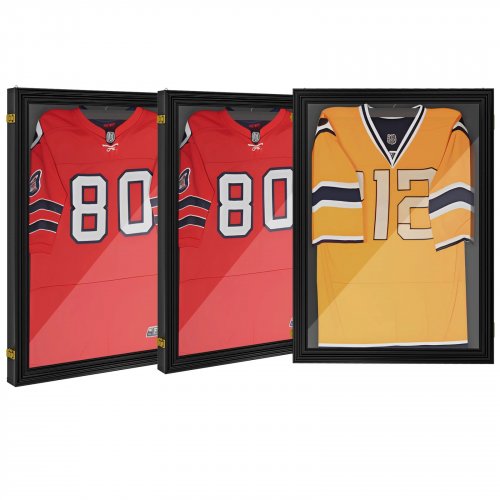 3PK ACRYLIC BASKETBALL/FOOTBALL/BASEBALL SPORTS SHIRT JERSEY DISPLAY FRAME CASE SHADOW BOX - 23.5" X 31.5" - BLACK image 2