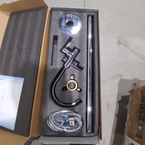 WOODBRIDGE HIGH FLOW RATE FREESTANDING TUB FILLER FAUCET WITH SQUARE HAND SHOWER - 8 GPM, 40"- CHROME (MODEL: F0002CH) image 4