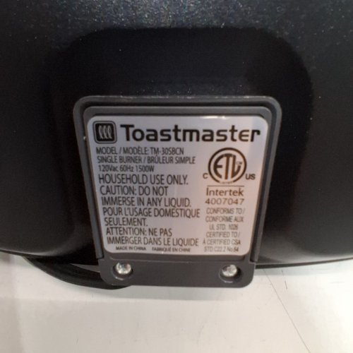 TOASTMASTER CORDED ELECTRIC SINGLE BURNER STOVE - BLACK (MODEL: TM-30SBCN) image 5