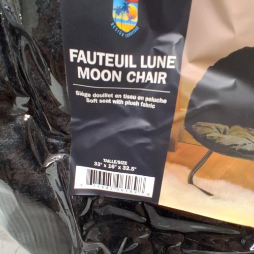 PANAMA JOE FAUX FUR HALF MOON FOLDING SAUCER CHAIR - 33" X 16" X 32.5" - BLACK image 3