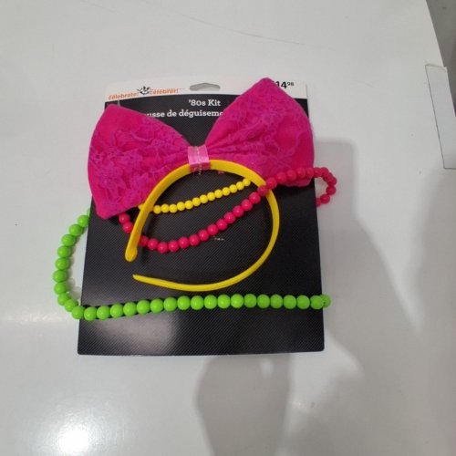 2PC WAY TO CELEBRATE! 80S COSTUME ACCESSORY KIT - PINK, GREEN, YELLOW image 2