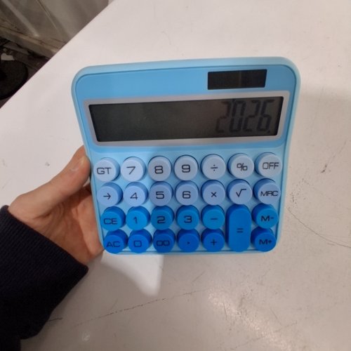 ELECTRONIC MECHANICAL KEY CALCULATOR BATTERY AND SOLAR POWERED - BLUE GRADIENT image 2