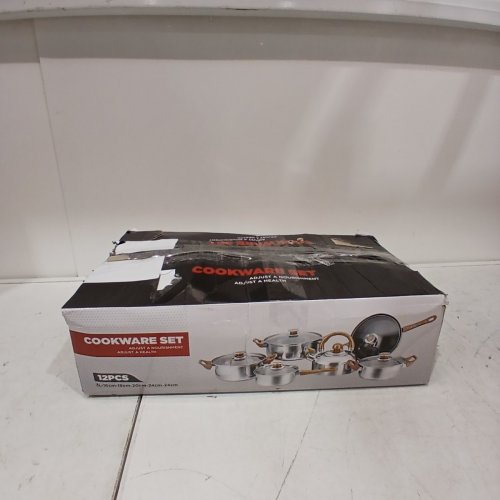 10PC UNBRANDED STAINLESS STEEL COOKWARE SET - BROWN/WOOD GRAIN HANDLES image 7