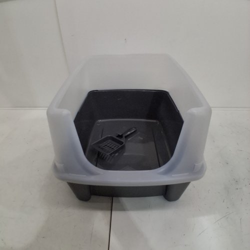 IRIS USA CAT HIGH-SIDED LITTER BOX AND SCOOP - GREY image 2