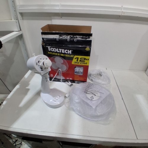 TOOLTECH 3-SPEED OSCILLATING DESK FAN - 12" - WHITE (MODEL: 100076) image 3