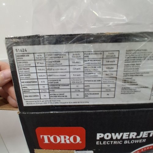 TORO POWERJET F700 ELECTRIC BLOWER - 725 CFM, 225 KM/H, 12 AMP - RED (MODEL: 51624) image 3