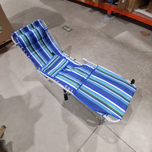 FOLDING CHAISE LOUNGE WITH TABLE/CUPHOLDER - 264LBS - BLUE STRIPED image 2