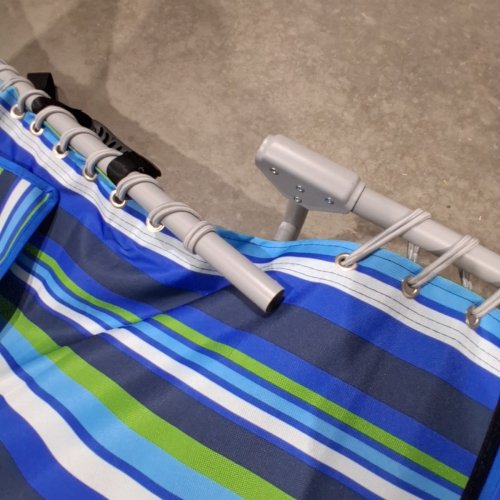 FOLDING CHAISE LOUNGE WITH TABLE/CUPHOLDER - 264LBS - BLUE STRIPED image 3