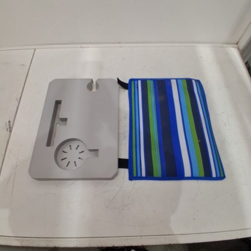 FOLDING CHAISE LOUNGE WITH TABLE/CUPHOLDER - 264LBS - BLUE STRIPED image 4