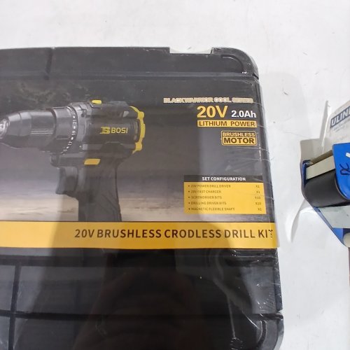 BOSI CORDLESS DRILL DRIVER KIT WITH BRUSHLESS MOTOR ELECTRIC DRILL FOR CONSTRUCTION & DIY - 20V 2.0AH - BLACK/YELLOW image 2