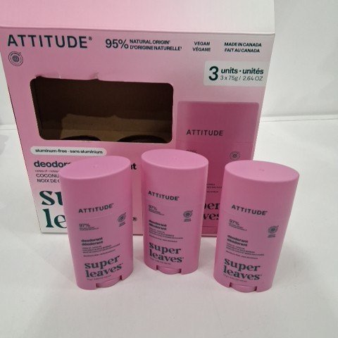 3PK ATTITUDE SUPER LEAVES COCONUT & WILD BERRIES DEODORANT - 75 G EACH image 2
