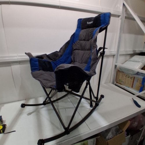 SUNNYFEEL OVERSIZED FOLDING PADDED CAMPING ROCKING CHAIR - 500LB MAX - BLUE SUEDE (MODEL: AC2026D) image 2