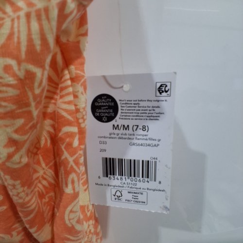 GIRLS' GAP FLORAL ROMPER - MEDIUM (7-8) - ORANGE image 3