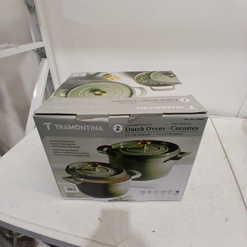 2PC TRAMONTINA CAST IRON COVERED CASSEROLE COOKING SET - 4QT / 7QT - SPRUCE GREEN/GOLD (MODEL: 1829022) image 4