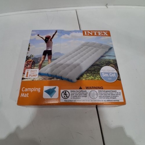 INTEX CAMPING AIR MATTRESS WITH LAMINATED BOTTOM - 26.5" X 72.5" X 6 3/4" - BLUE/GREY (MODEL: 67997E) image 4