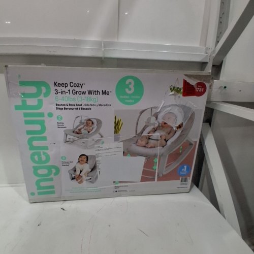 INGENUITY 3-IN-1 KEEP COZY GROW WITH ME VIBRATING BABY BOUNCER, ROCKER & CHAIR - 40LBS CAPACITY - WEAVER THEME GREY/WHITE/GREEN (MODEL: ‎12428) image 4