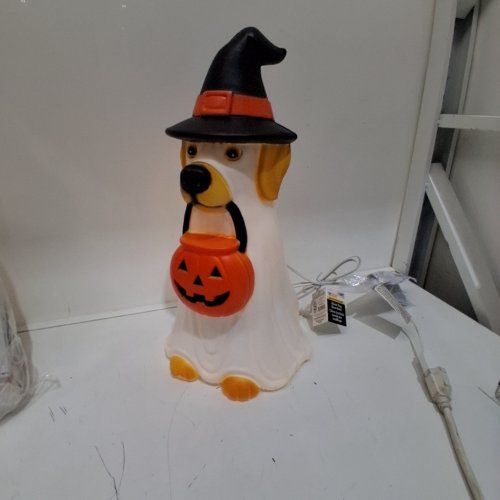WAY TO CELEBRATE! HALLOWEEN LIGHT -UP DOG GHOST DECORATION - 18" - WHITE, ORANGE AND BLACK image 2