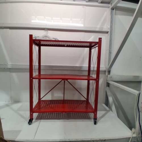 DEANIC FOLDABLE METAL WIRE STORAGE SHELF/ROLLING CART WITH WHEELS - 28" X 13.4" X 35.6" - RED image 2