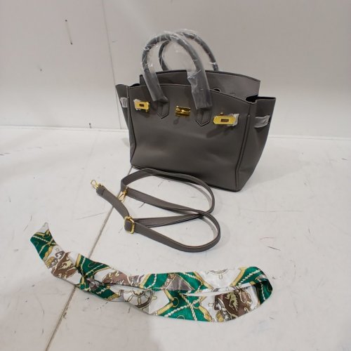 WOMENS SHOULDER CROSS BODY LEATHER PURSE - 12" - GREY/GOLD image 3