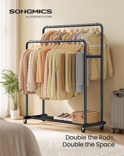 SONGMICS CLOTHES/GARMENT RACK WITH WHEELS - 198 LBS CAP - 43.3" X 18.3" X 61.2" - BLACK (MODEL: HSR017) image 2