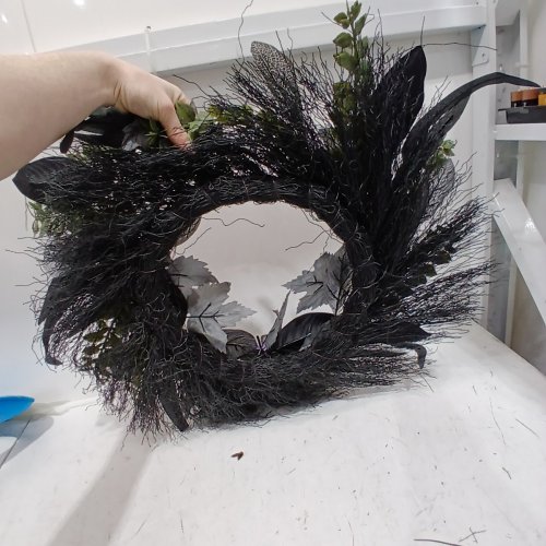 ARTIFICIAL FALL FLORAL WREATH - 21" - BLACK AND GRAY WITH GREEN ACCENTS image 5