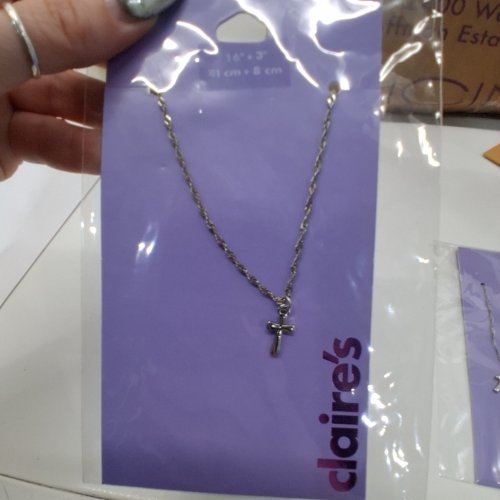 CLAIRE'S CROSS PENDANT NECKLACE WITH TWIST CHAIN- 16" + 3" - SILVER-TONE image 2