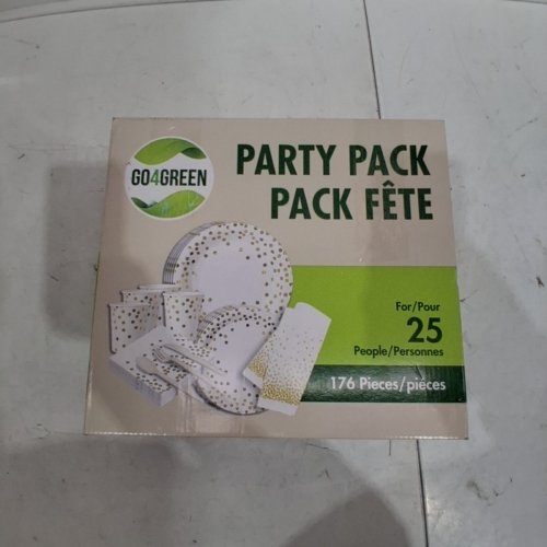176PC GO4GREEN PARTY TABLEWARE SET - FOR 25 PEOPLE - WHITE / GOLD image 3