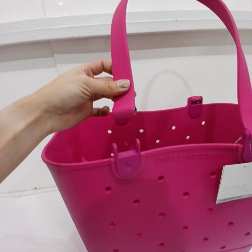 SIMPLE MODERN GETAWAY BAG COLLECTION WATERPROOF BEACH BAG/RUBBER TOTE - LARGE - MALIBU/PINK image 3